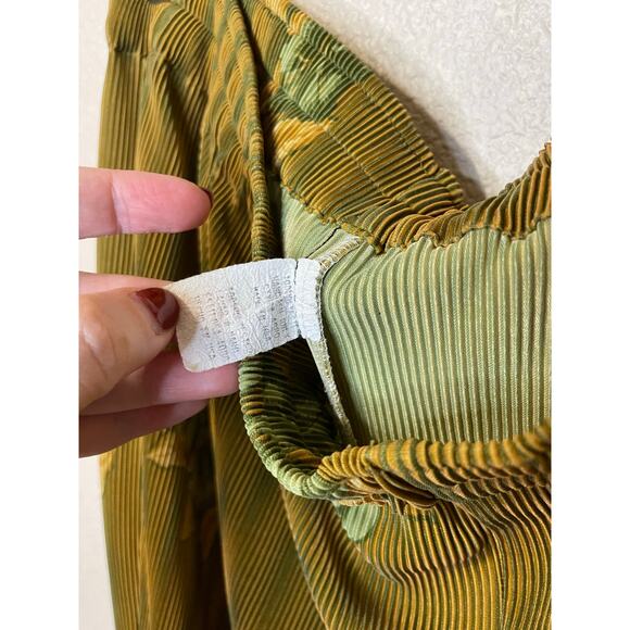 Tomorrow U.S.A. Yellow/ Gold Pleated Floral Silky Y2K Boho Pant Set XXL - Picture 16 of 16